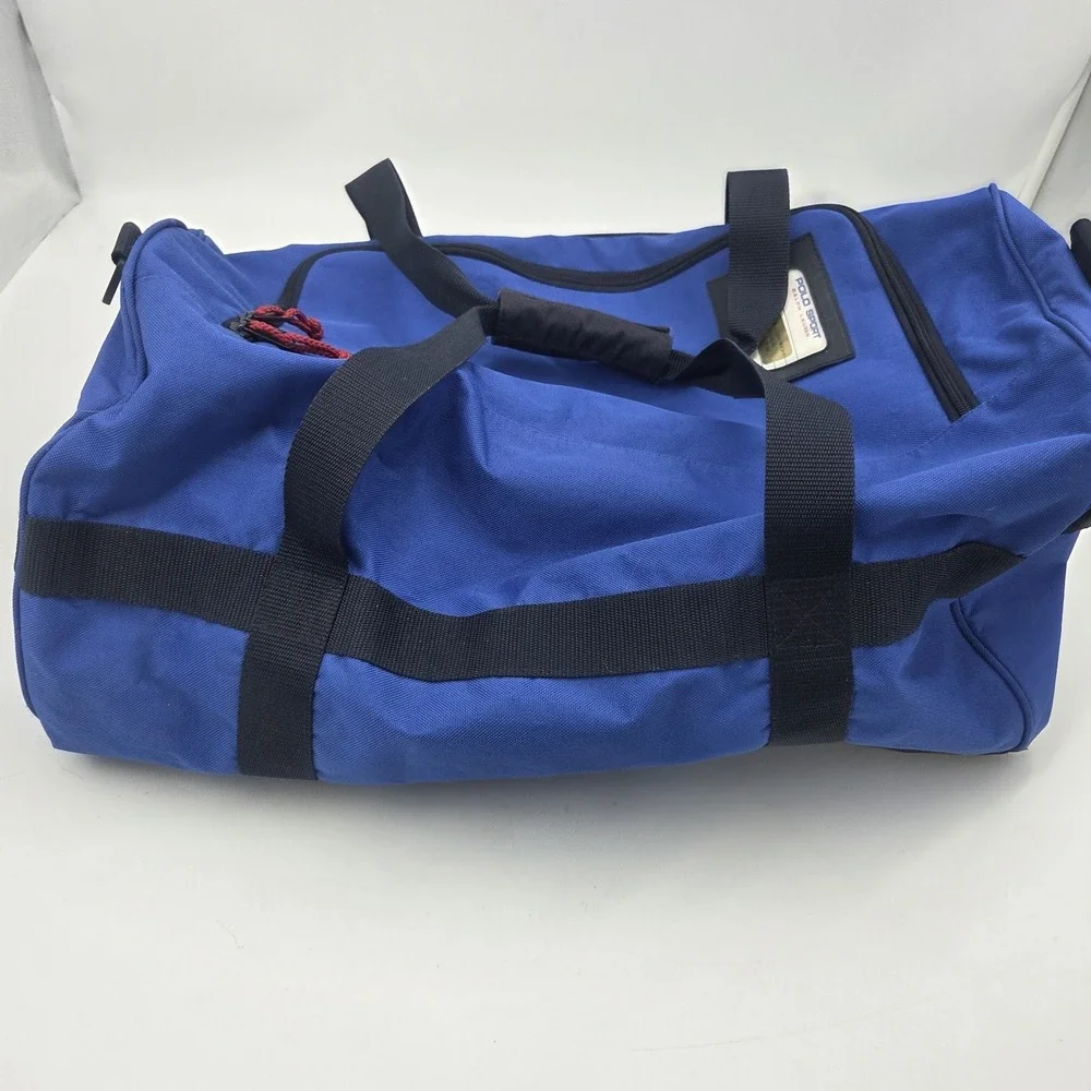 Vintage 90s Polo Sport Ralph Lauren Duffle Bag Blue Black RL Flag Gym Travel